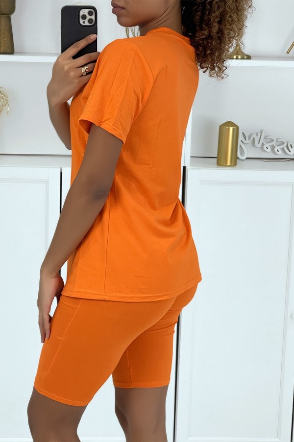 Ensemble T-shirt et cycliste orange avec ceinture - 4