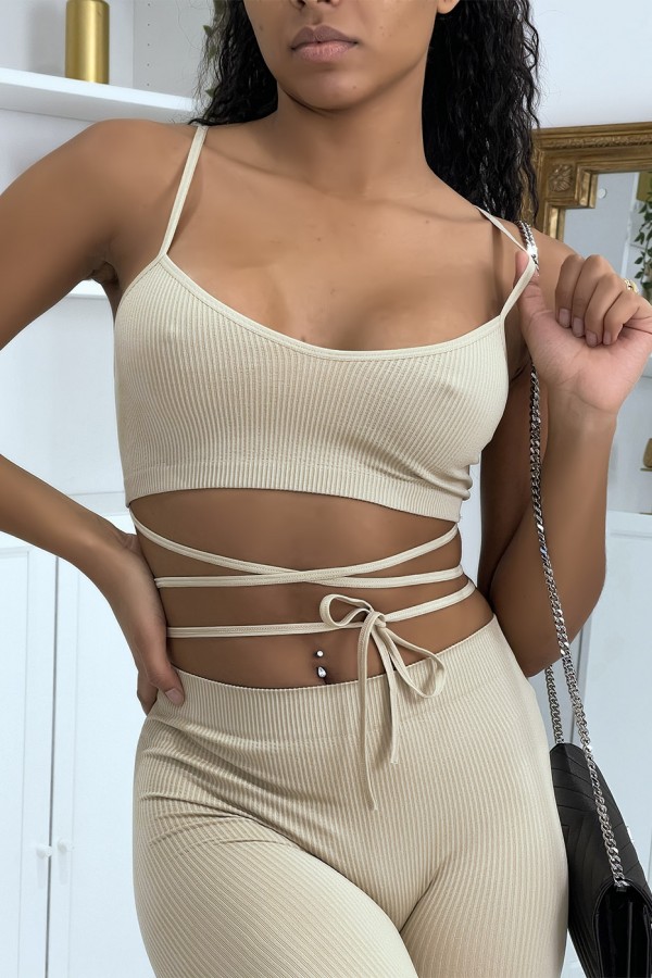 Ensemble moulant beige avec crop top à lacets - 5