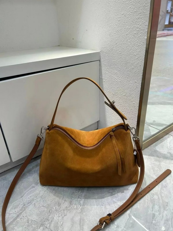 Sac à main en cuir de vachette pour femme, grand fourre-tout Boston en daim souple 256 - gris/marron|63,91 €|OKKO MODE