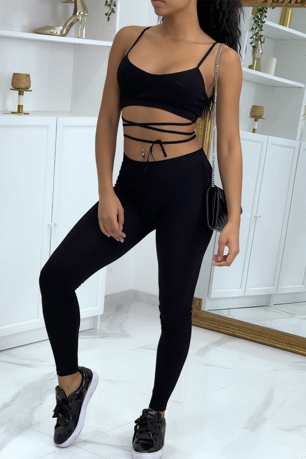 Ensemble moulant noir avec crop top à lacets - 3