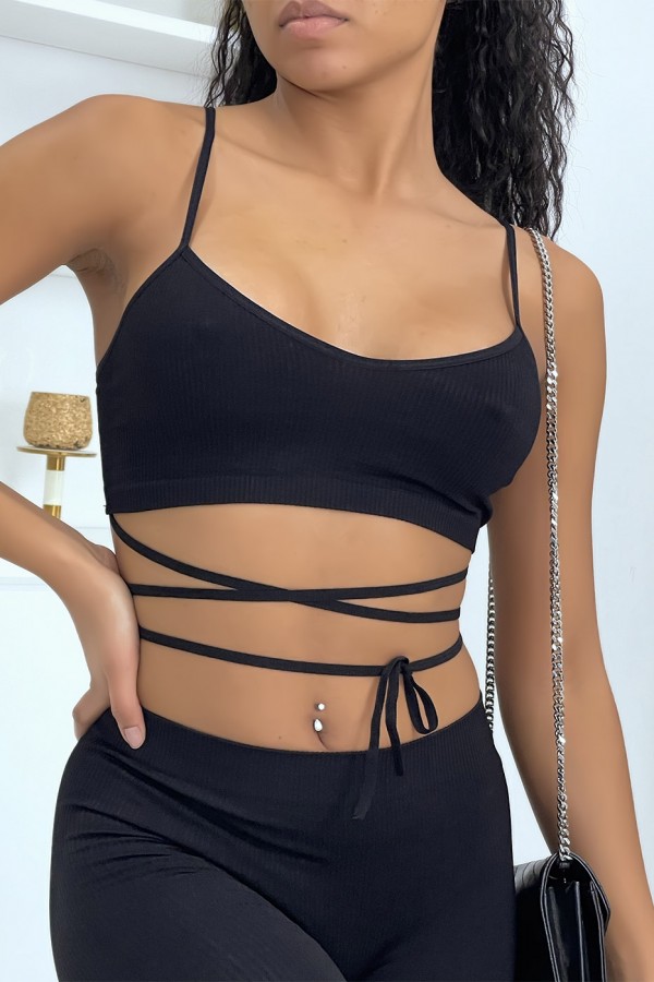 Ensemble moulant noir avec crop top à lacets - 5