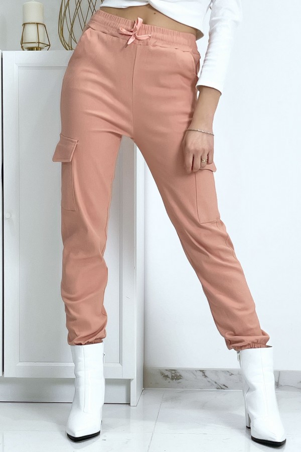 Pantalon treillis rose en strech avec poches - 2