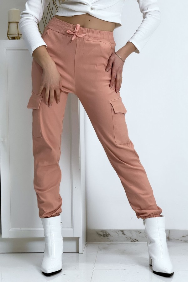 Pantalon treillis rose en strech avec poches - 3