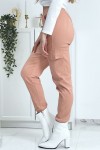 Pantalon treillis rose en strech avec poches - 7