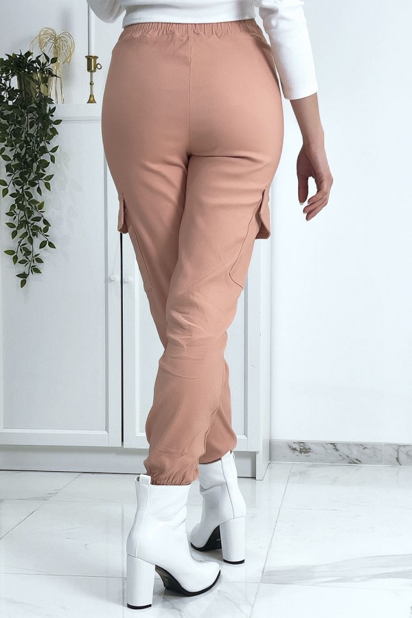 Pantalon treillis rose en strech avec poches - 9