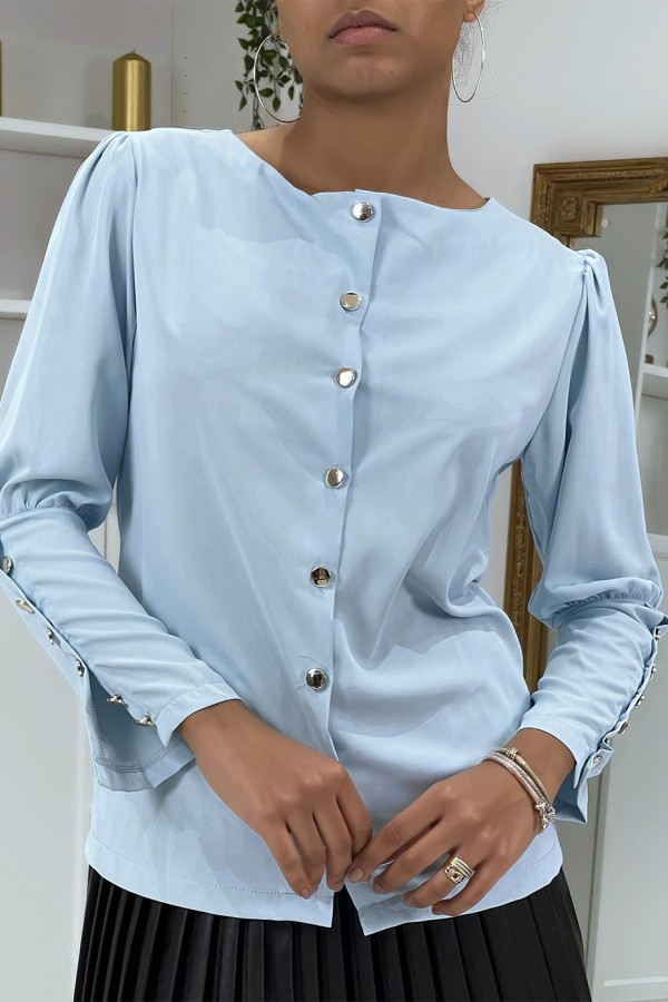 Blouse bleu à boutons dorés - 5