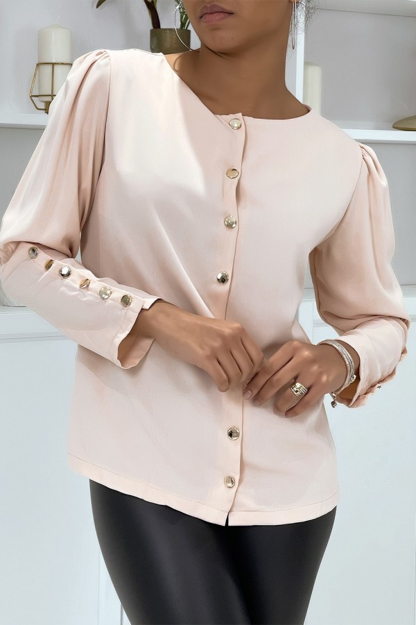 Blouse rose poudrée à boutons dorés - 2