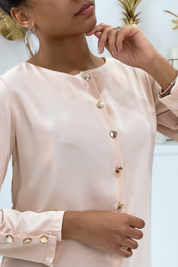 Blouse rose poudrée à boutons dorés - 3