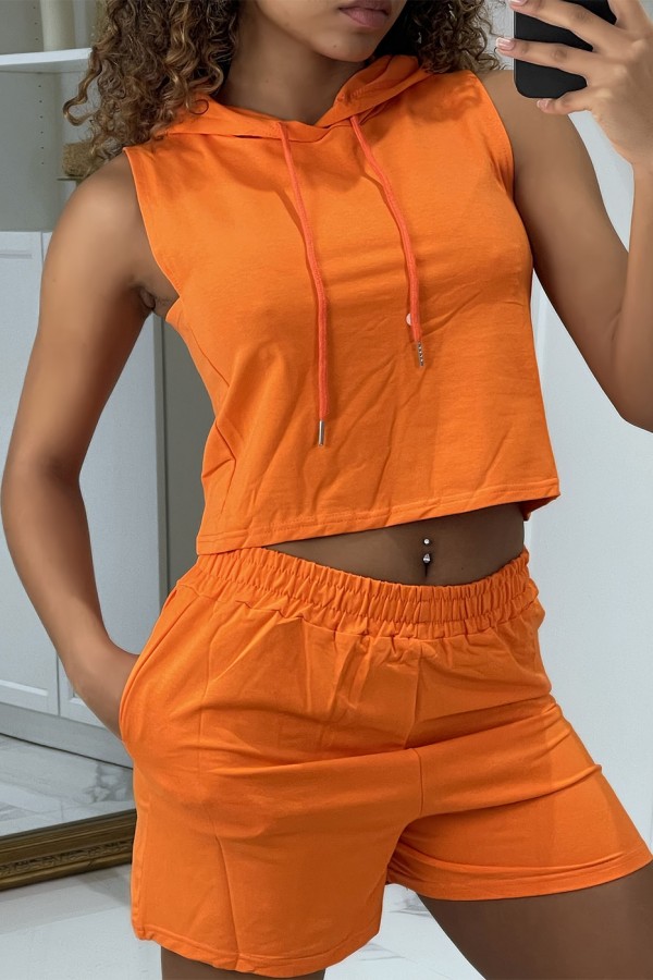 Ensemble top à capuche et short orange - 2