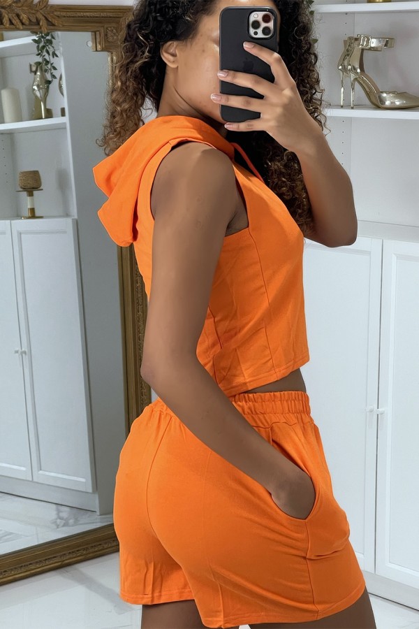 Ensemble top à capuche et short orange - 3