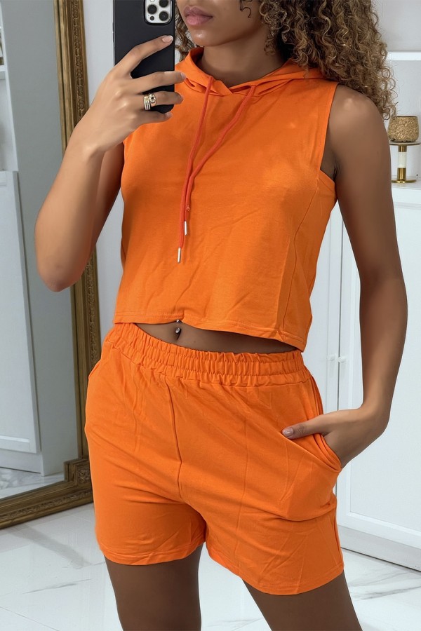 Ensemble top à capuche et short orange - 4