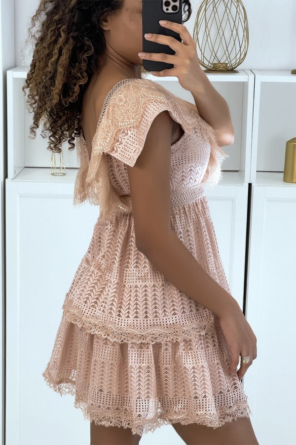 Robe patineuse rose à volants en dentelle - 2