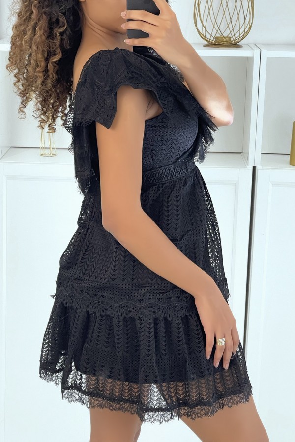 Robe patineuse noire à volants en dentelle - 2