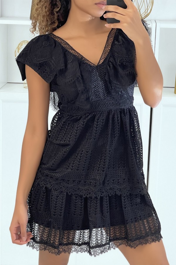 Robe patineuse noire à volants en dentelle - 3