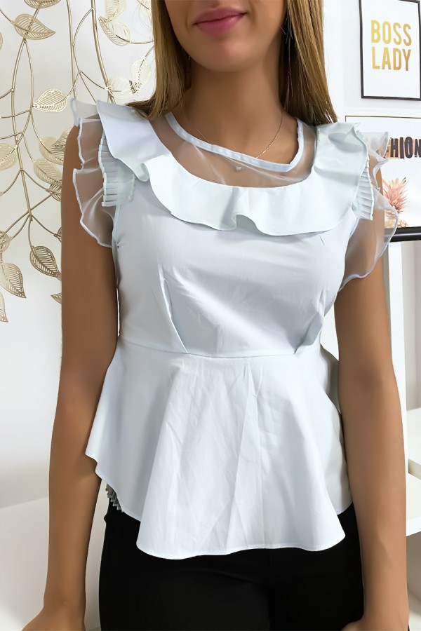 Blouse bleu avec volant et tulle - 2