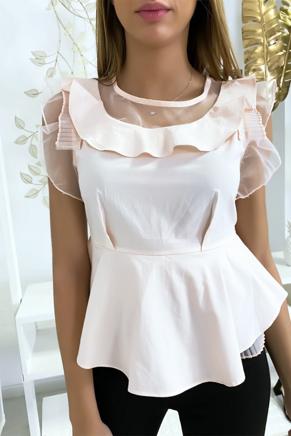 Blouse rose avec volant et tulle - 1