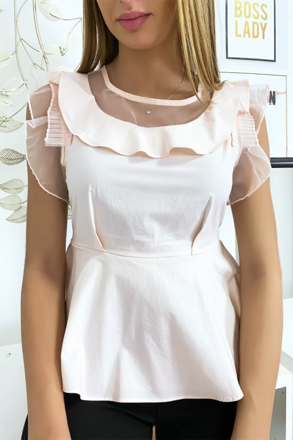 Blouse rose avec volant et tulle - 3