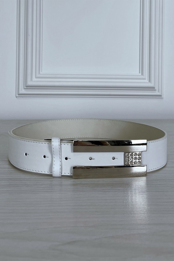 Ceinture blanche en simili avec boucle argenté avec strass - 2