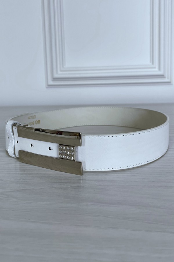 Ceinture blanche en simili avec boucle argenté avec strass - 4