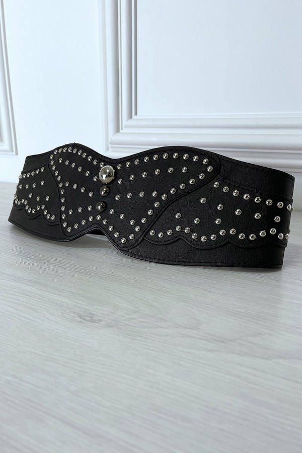 Ceinture noire large forme asymétrique et cloutée - 3