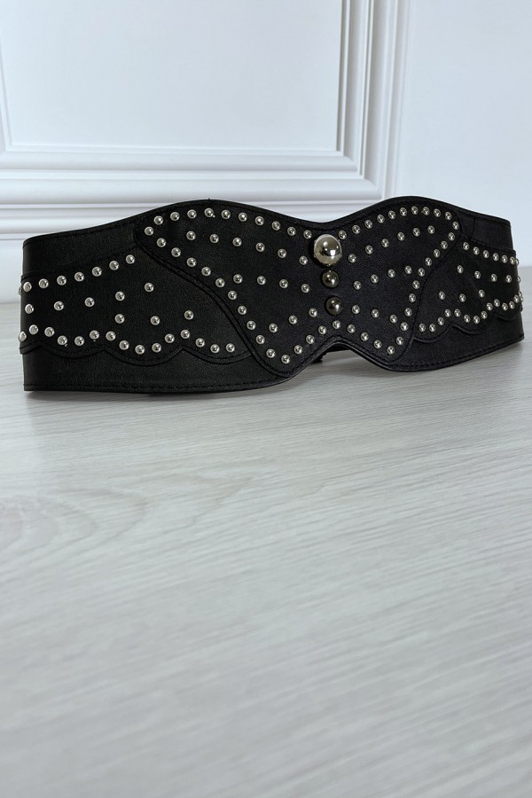 Ceinture noire large forme asymétrique et cloutée - 4