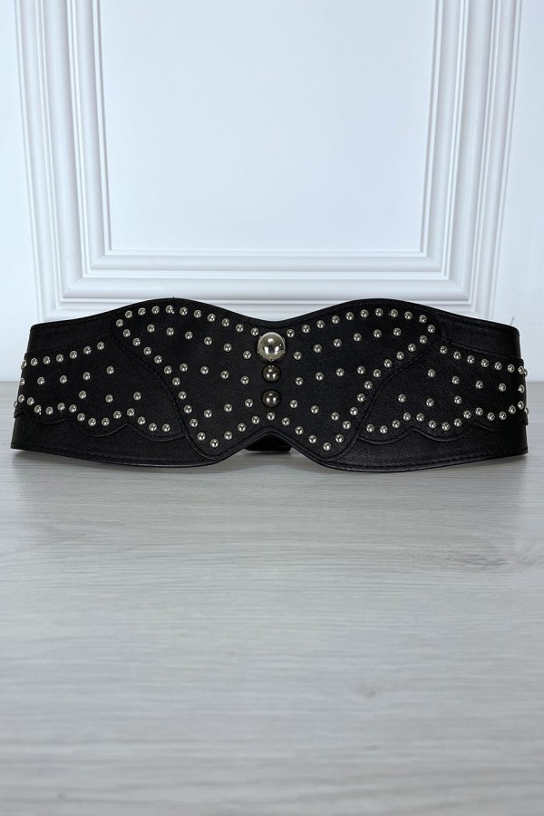 Ceinture noire large forme asymétrique et cloutée - 6