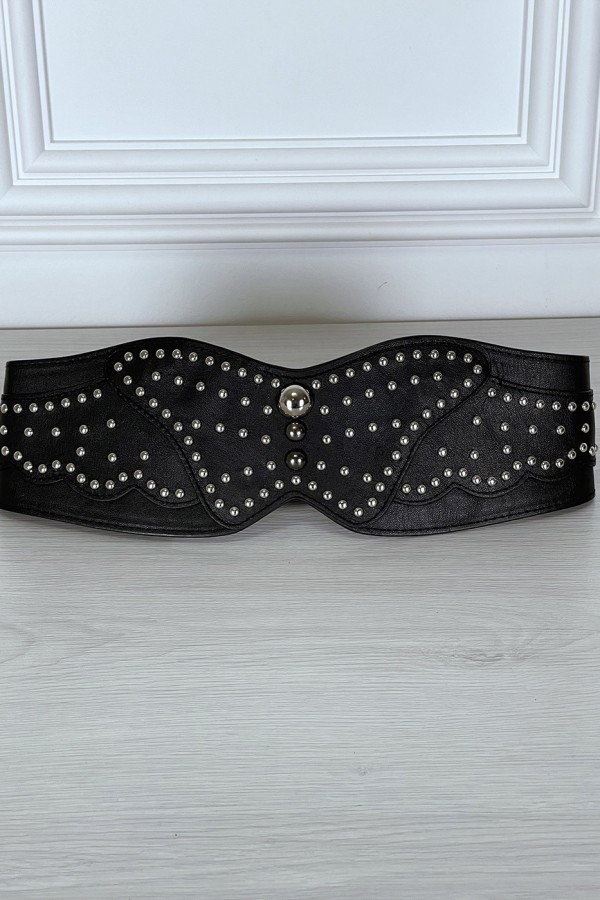 Ceinture noire large forme asymétrique et cloutée - 7