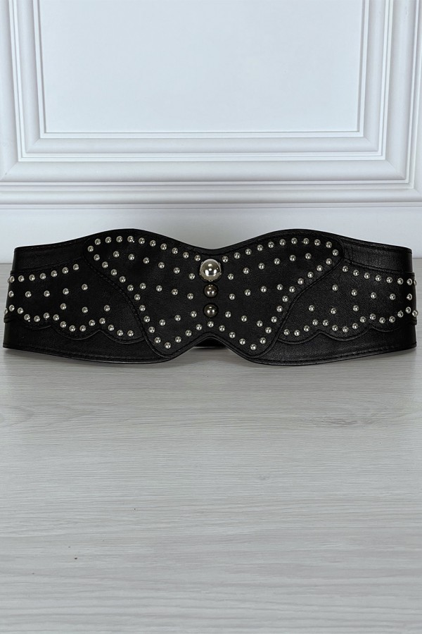 Ceinture noire large forme asymétrique et cloutée - 8