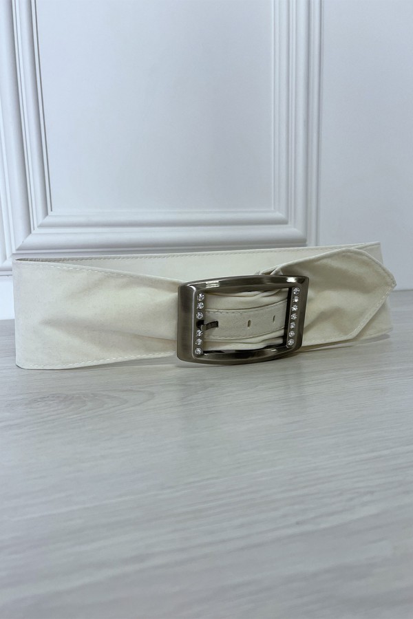 Ceinture blanche en suédine avec strass sur la boucle - 4