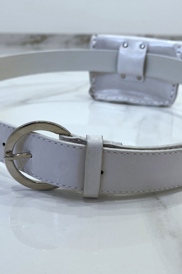 Ceinture blanche en simili brillant et pochette à strass et clou - 2