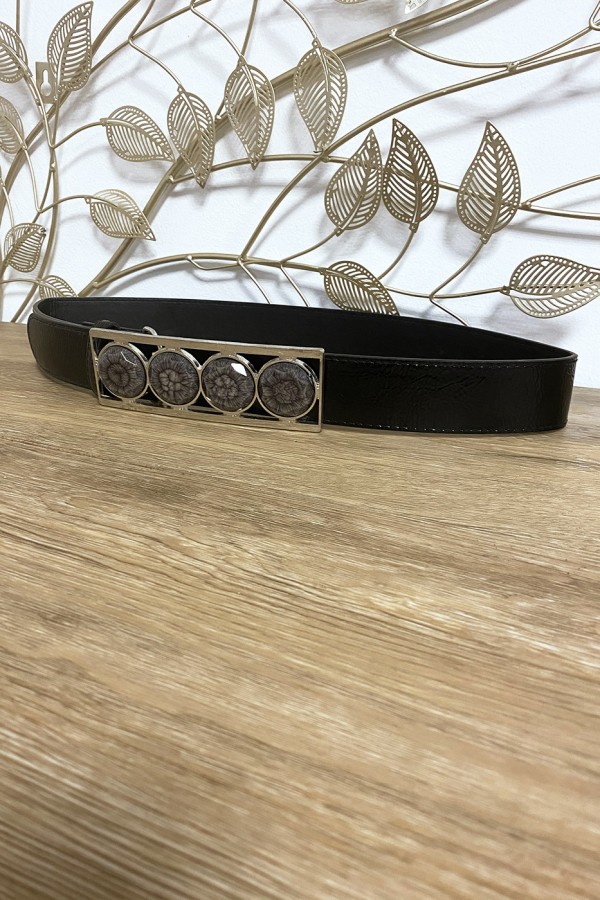 Ceinture noir avec 4 pierres beige à la boucle - 3