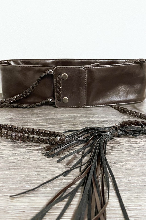 Ceinture marron en simili avec tresse - 3