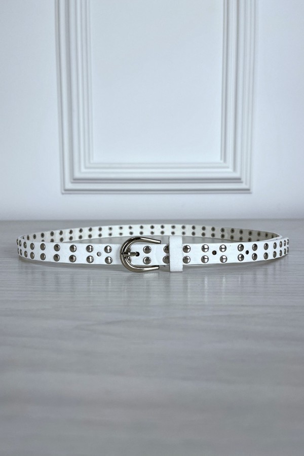 Fine ceinture blanche en simili clouté - 3