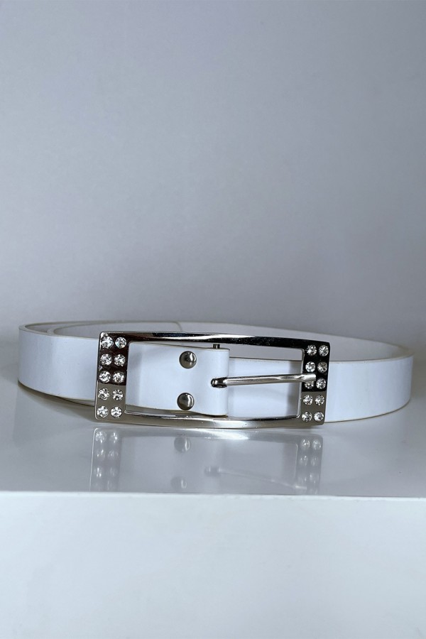 Ceinture femme en blanche avec boucle réctangle ornée de strass - 3