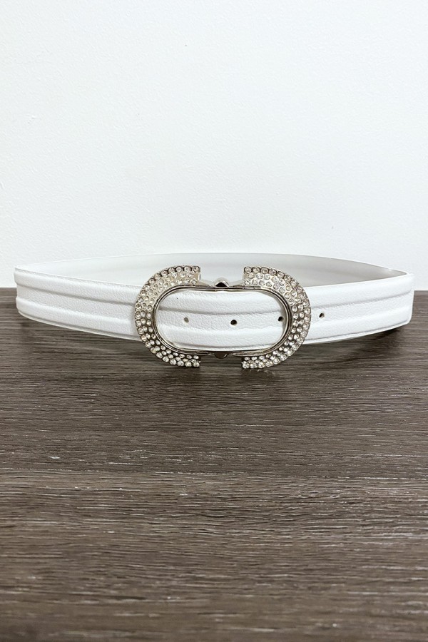 Ceinture blanche avec boucle ornée de strass - 1