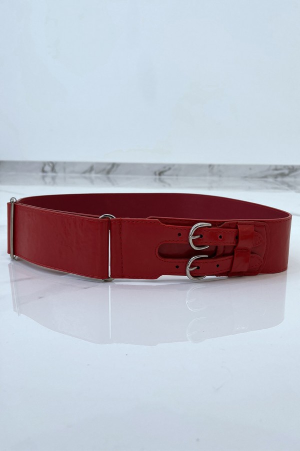 Ceinture rouge en simili à double boucle métallique - 5