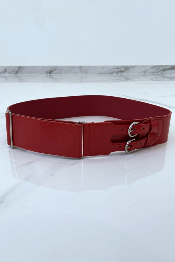 Ceinture rouge en simili à double boucle métallique - 6