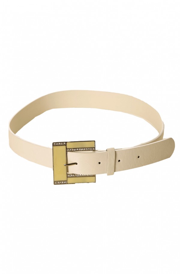 Ceinture Blanche effet cuir à boucle carré et strass CE 726 - 1