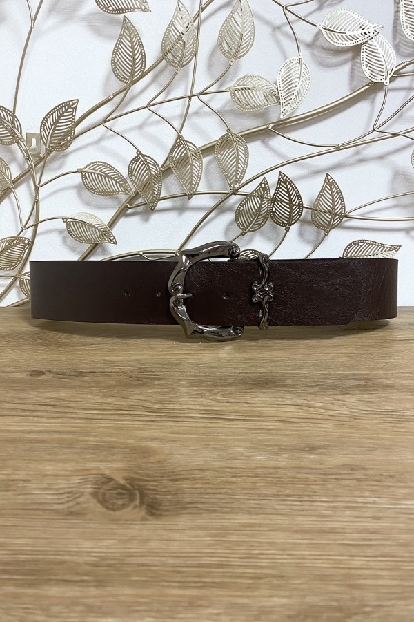 Grosse ceinture marron en simili avec jolie boucle - 1