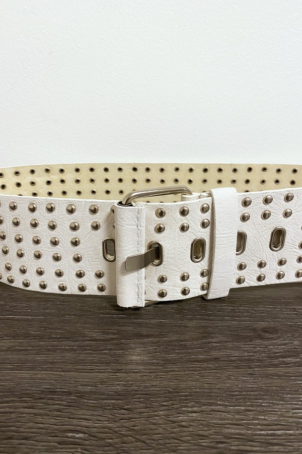 Grosse ceinture beige avec strass doré - 2