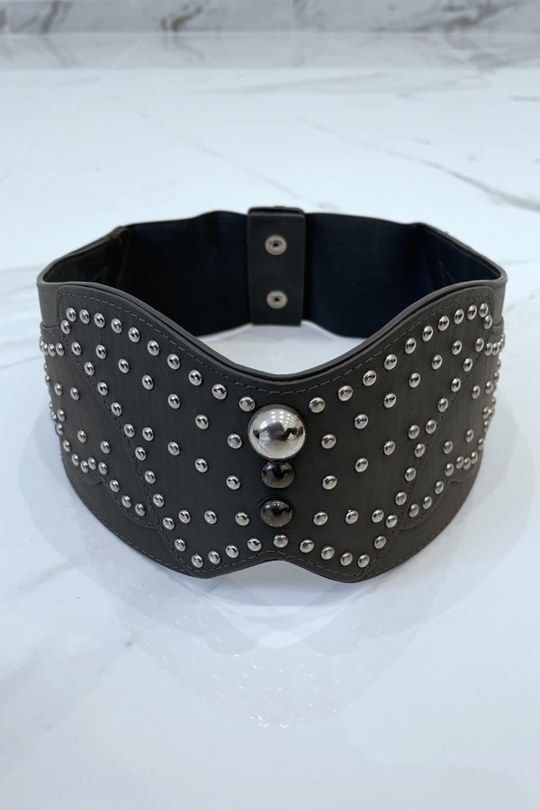 Ceinture à clou en simili cuir gris style bohème rock - 5