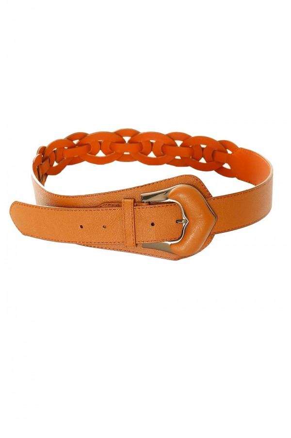 Ceinture tressée Camel asymétrique à boucle argentée. BG-0517 - 1