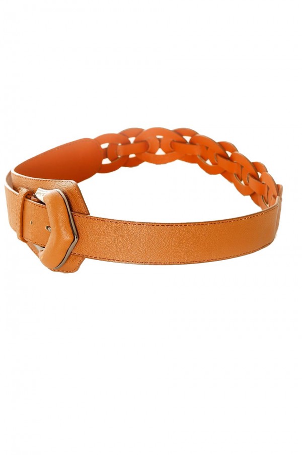 Ceinture tressée Camel asymétrique à boucle argentée. BG-0517 - 2