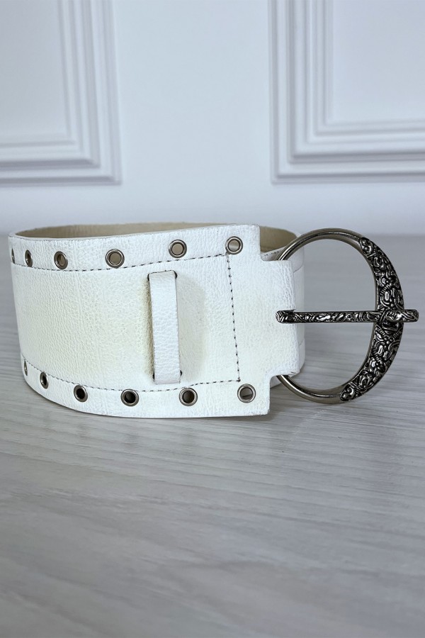 Ceinture blanche en simili avec strass oeillet - 2