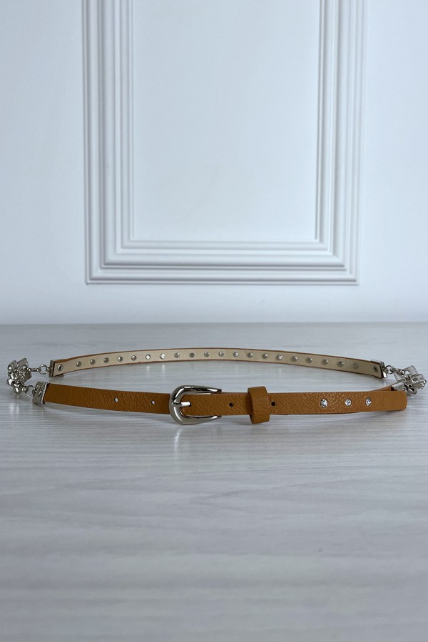 Fine ceinture camel avec accessoire et strass - 1