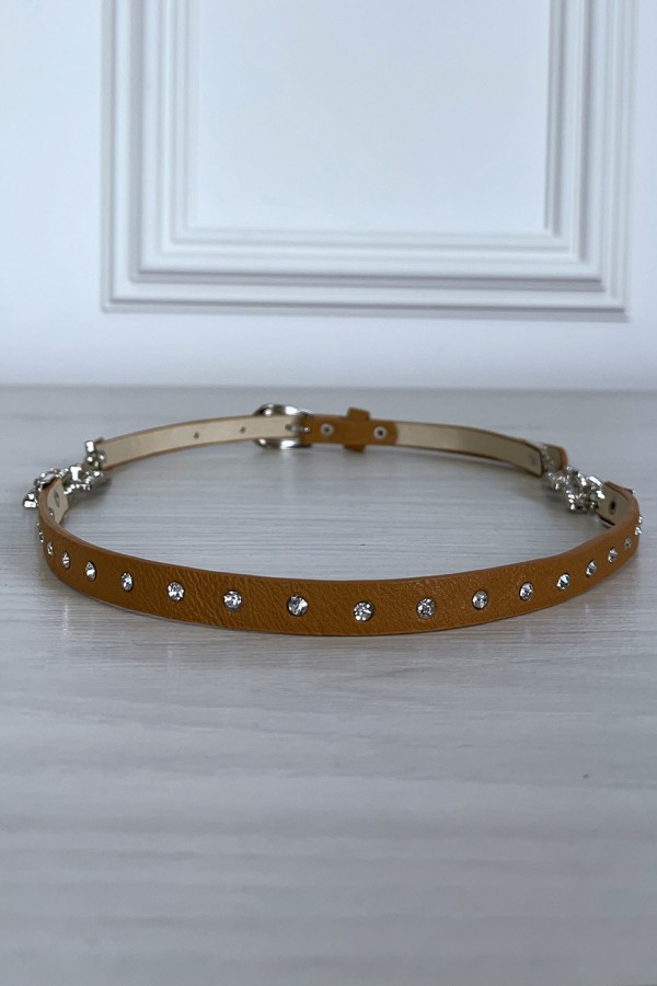 Fine ceinture camel avec accessoire et strass - 4