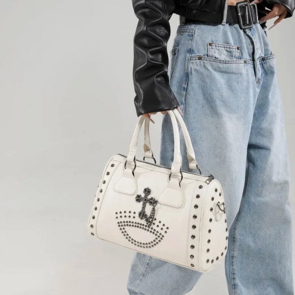 Sac à Bandoulière Grande Capacité en Cuir PU Rivet Gothique Vintage Tendance Punk