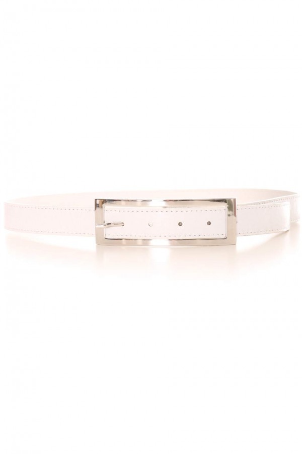 Ceinture blanche avec boucle rectangulaire argentée. Accessoire 9001 - 2