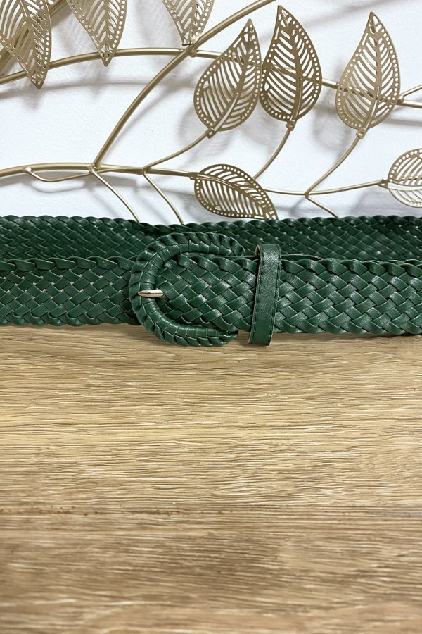 Ceinture tressé en simili vert canard - 2