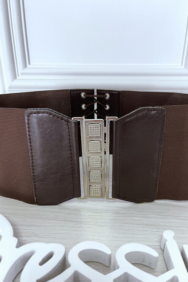 Ceinture de taille marron avec lacet au dos - 4